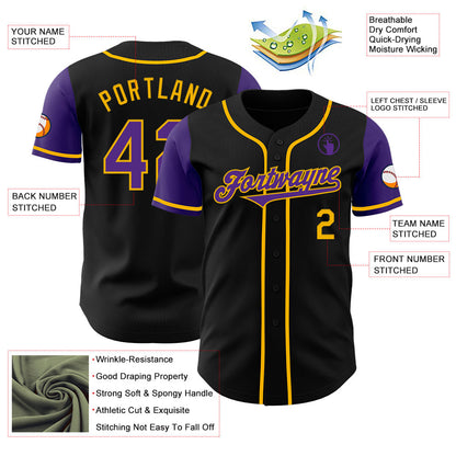 Custom Black Purple-Gold Authentic Two Tone Baseball Jersey - Sky-Custom