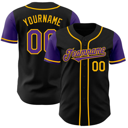 Custom Black Purple-Gold Authentic Two Tone Baseball Jersey - Sky-Custom