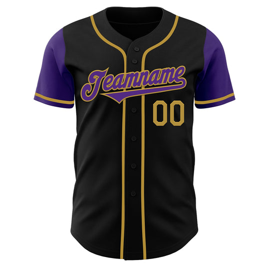 Custom Black Purple-Old Gold Authentic Two Tone Baseball Jersey - Sky-Custom