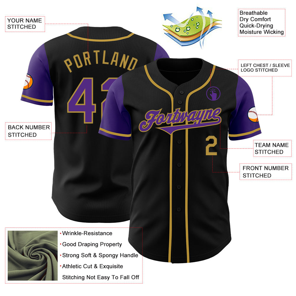 Custom Black Purple-Old Gold Authentic Two Tone Baseball Jersey - Sky-Custom