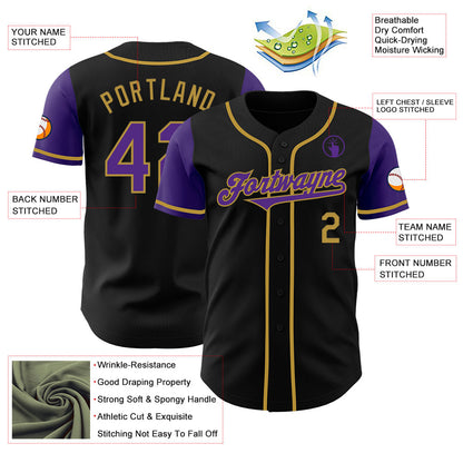 Custom Black Purple-Old Gold Authentic Two Tone Baseball Jersey - Sky-Custom