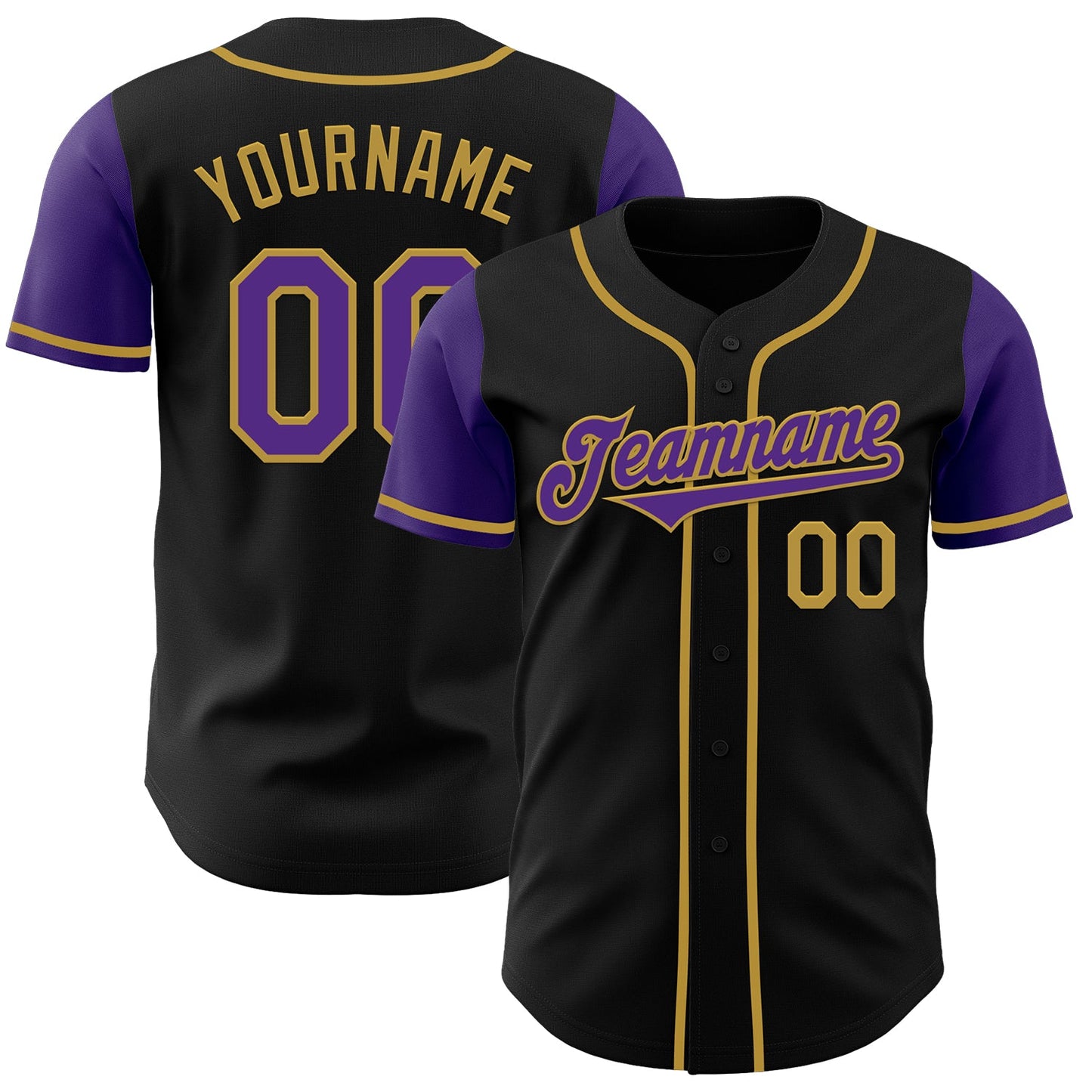 Custom Black Purple-Old Gold Authentic Two Tone Baseball Jersey - Sky-Custom