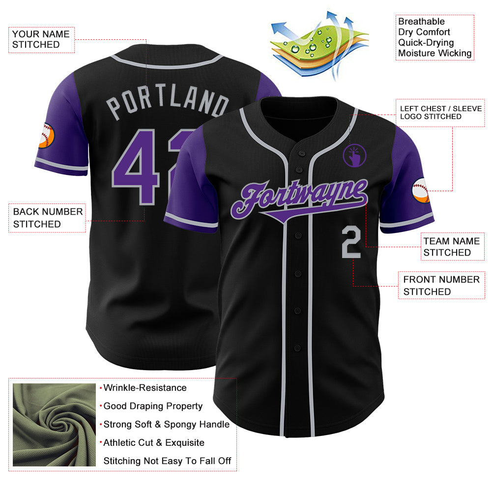 Custom Black Purple-Gray Authentic Two Tone Baseball Jersey - Sky-Custom