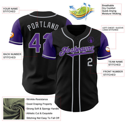 Custom Black Purple-Gray Authentic Two Tone Baseball Jersey - Sky-Custom