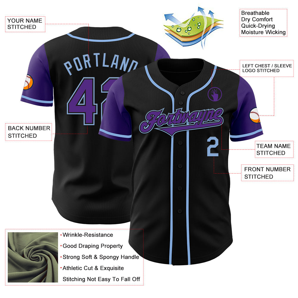 Custom Black Purple-Light Blue Authentic Two Tone Baseball Jersey - Sky-Custom