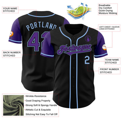 Custom Black Purple-Light Blue Authentic Two Tone Baseball Jersey - Sky-Custom