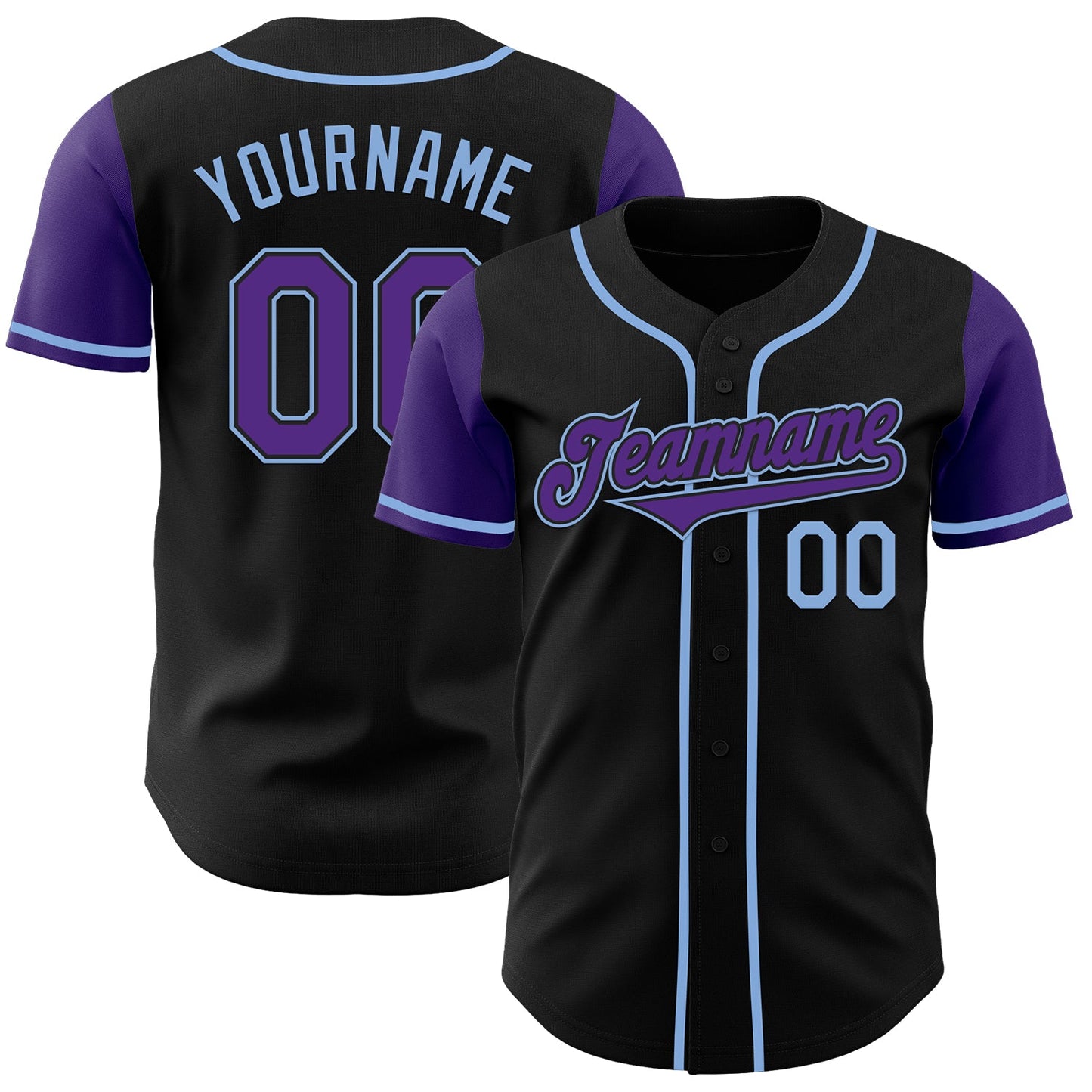 Custom Black Purple-Light Blue Authentic Two Tone Baseball Jersey - Sky-Custom
