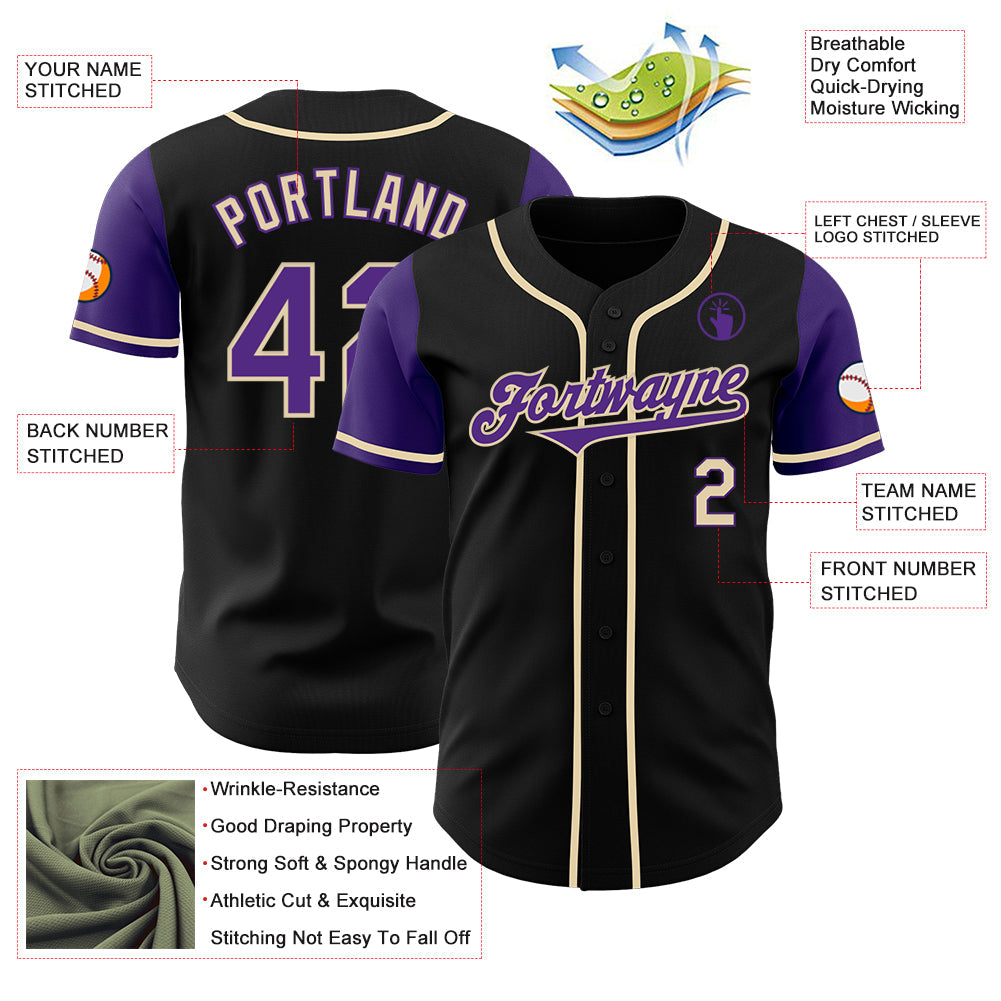Custom Black Purple-Cream Authentic Two Tone Baseball Jersey - Sky-Custom