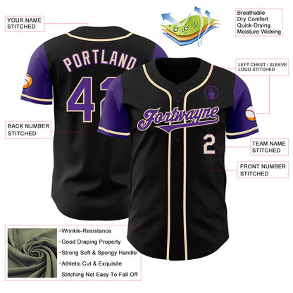 Custom Black Purple-Cream Authentic Two Tone Baseball Jersey - Sky-Custom