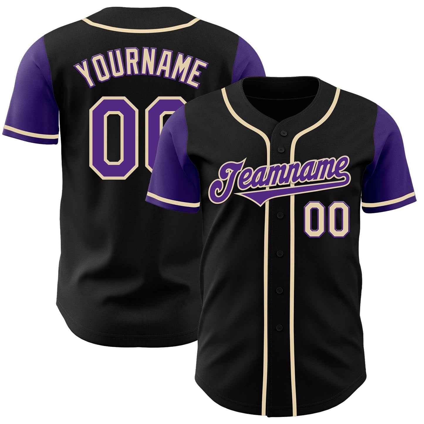 Custom Black Purple-Cream Authentic Two Tone Baseball Jersey - Sky-Custom