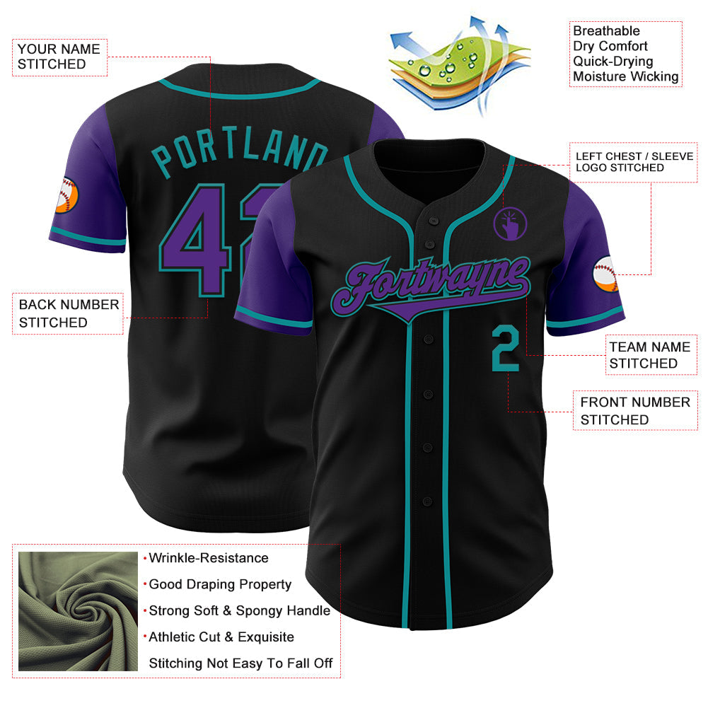 Custom Black Purple-Teal Authentic Two Tone Baseball Jersey - Sky-Custom