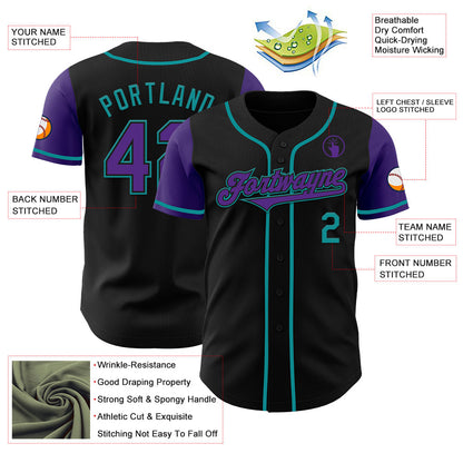 Custom Black Purple-Teal Authentic Two Tone Baseball Jersey - Sky-Custom