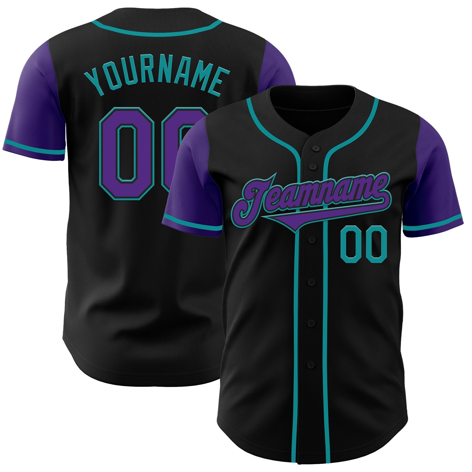 Custom Black Purple-Teal Authentic Two Tone Baseball Jersey - Sky-Custom