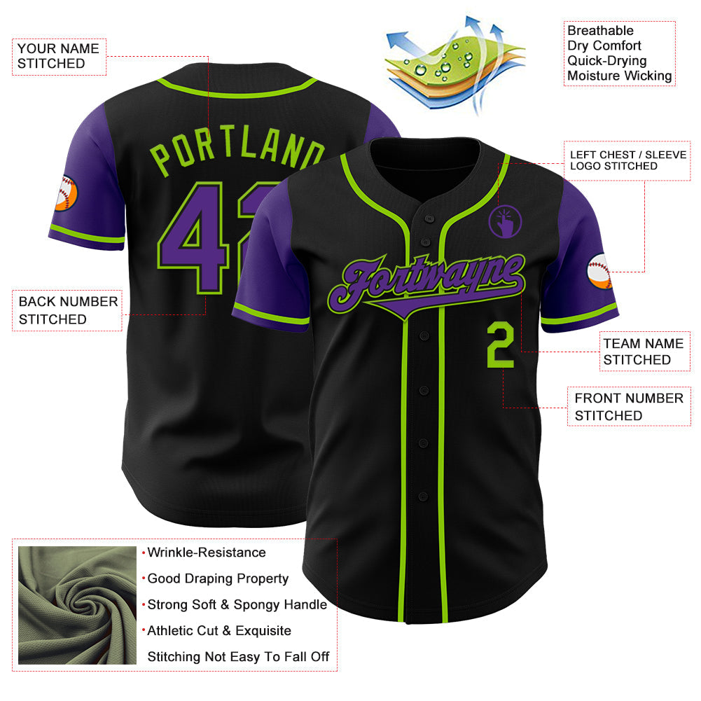 Custom Black Purple-Neon Green Authentic Two Tone Baseball Jersey - Sky-Custom