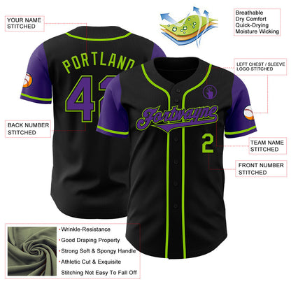 Custom Black Purple-Neon Green Authentic Two Tone Baseball Jersey - Sky-Custom