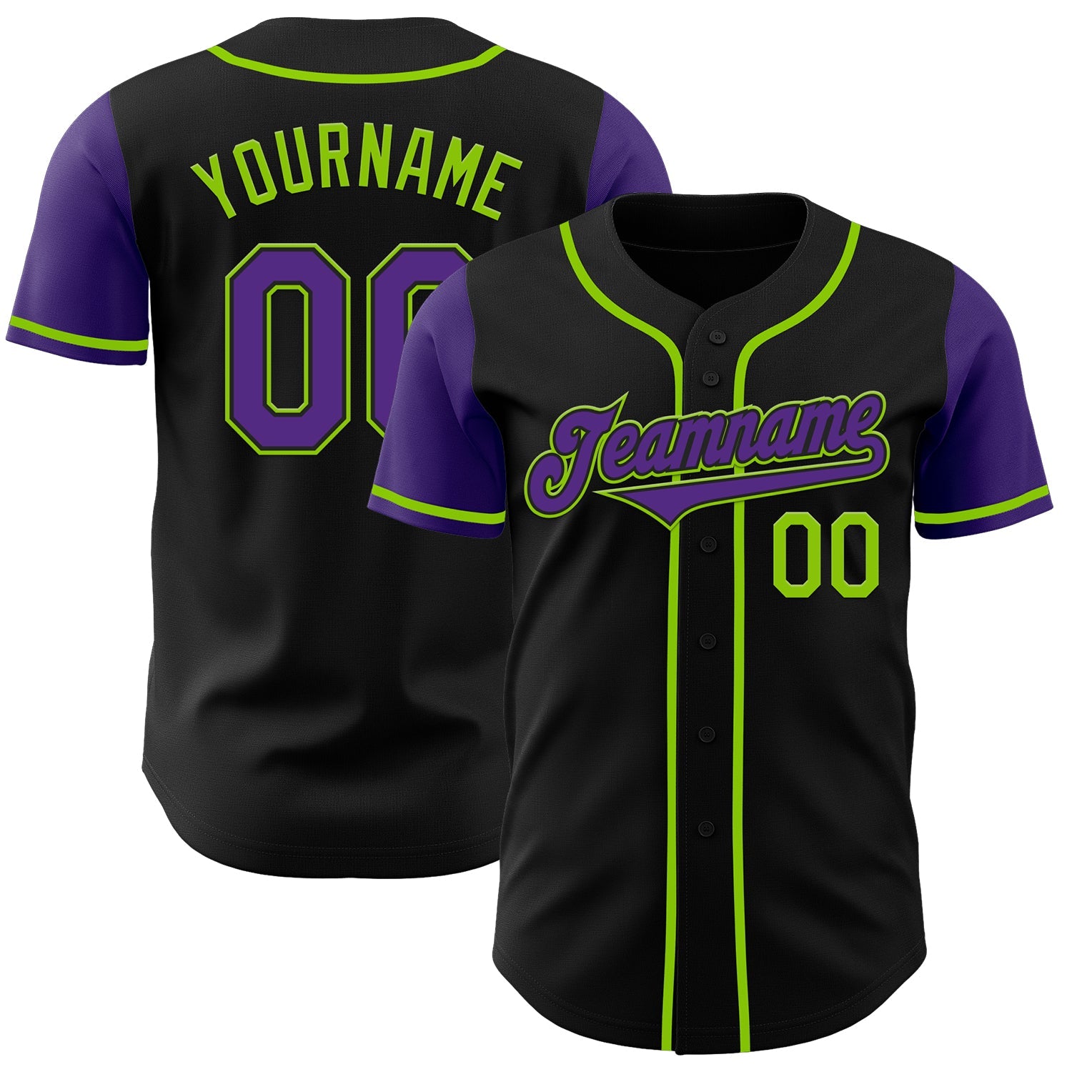 Custom Black Purple-Neon Green Authentic Two Tone Baseball Jersey - Sky-Custom