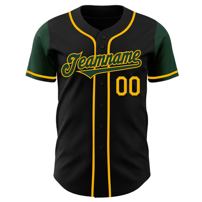 Custom Black Green-Gold Authentic Two Tone Baseball Jersey - Sky-Custom