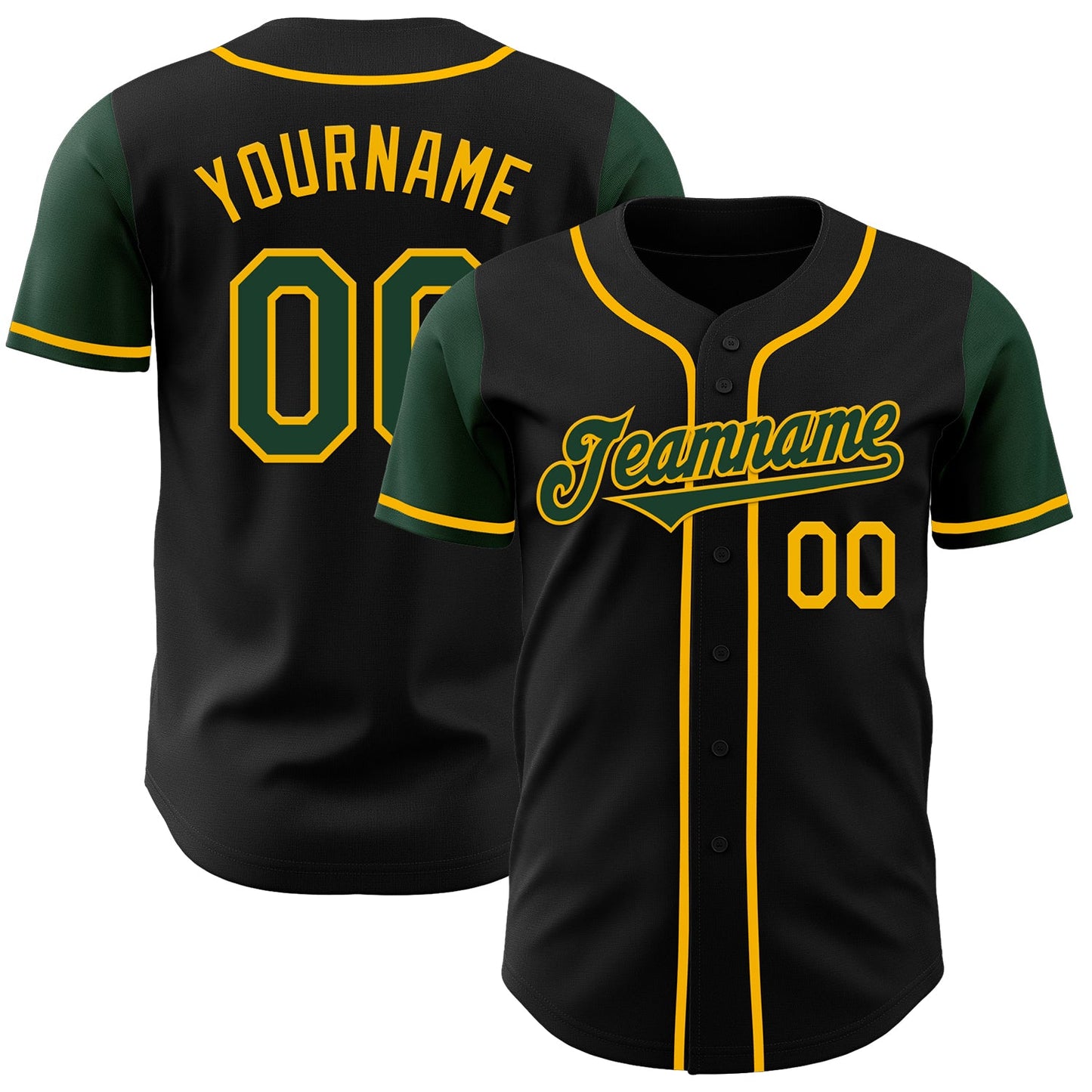 Custom Black Green-Gold Authentic Two Tone Baseball Jersey - Sky-Custom