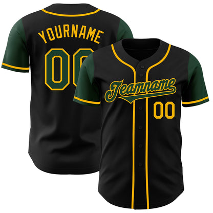 Custom Black Green-Gold Authentic Two Tone Baseball Jersey - Sky-Custom