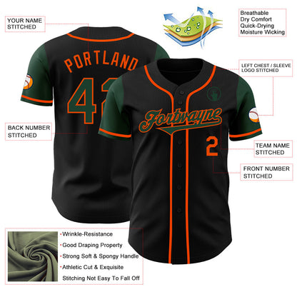 Custom Black Green-Orange Authentic Two Tone Baseball Jersey - Sky-Custom
