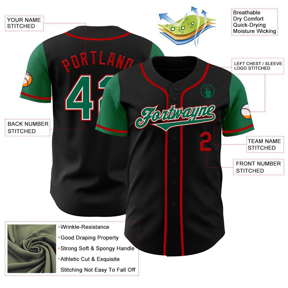 Custom Black Kelly Green-Red Authentic Two Tone Baseball Jersey - Sky-Custom