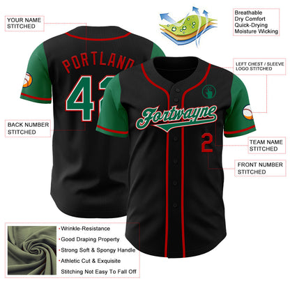 Custom Black Kelly Green-Red Authentic Two Tone Baseball Jersey - Sky-Custom