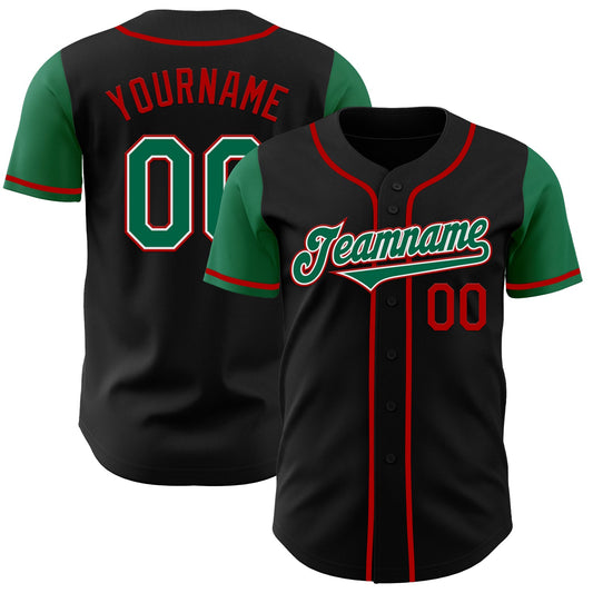 Custom Black Kelly Green-Red Authentic Two Tone Baseball Jersey - Sky-Custom