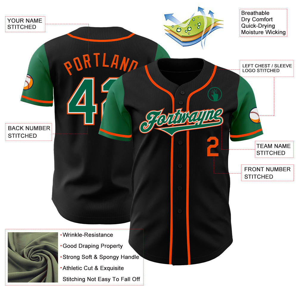 Custom Black Kelly Green-Orange Authentic Two Tone Baseball Jersey - Sky-Custom