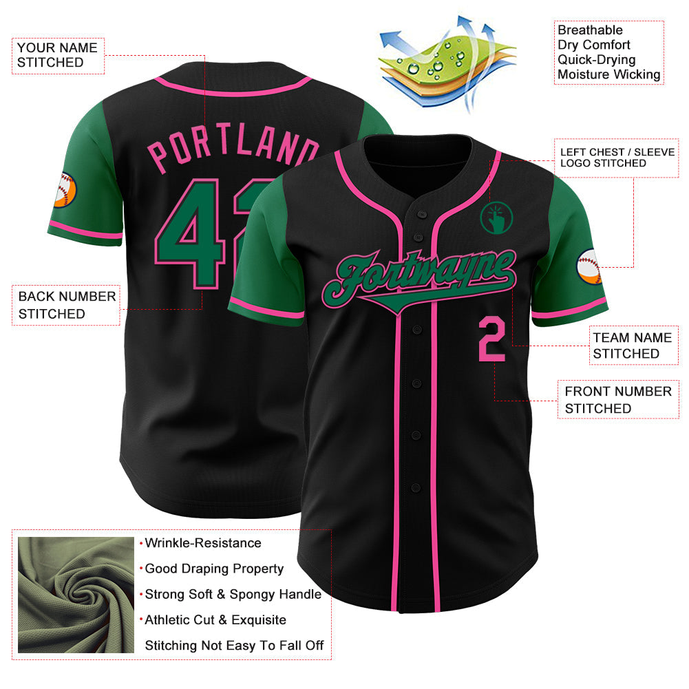 Custom Black Kelly Green-Pink Authentic Two Tone Baseball Jersey - Sky-Custom