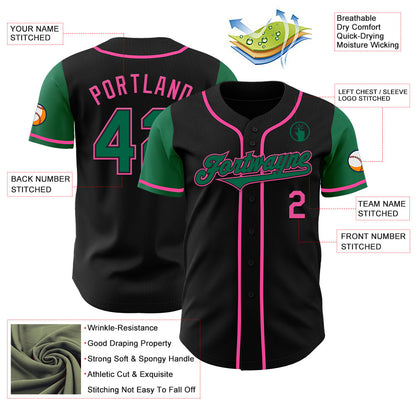Custom Black Kelly Green-Pink Authentic Two Tone Baseball Jersey - Sky-Custom