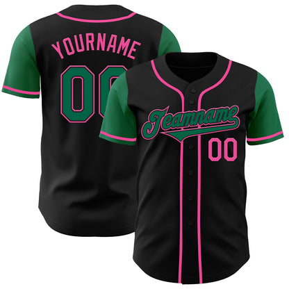 Custom Black Kelly Green-Pink Authentic Two Tone Baseball Jersey - Sky-Custom