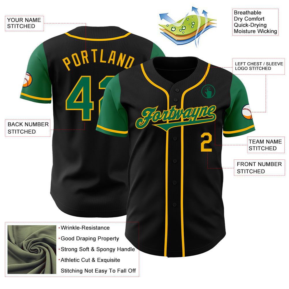 Custom Black Kelly Green-Gold Authentic Two Tone Baseball Jersey - Sky-Custom