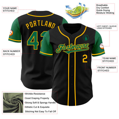 Custom Black Kelly Green-Gold Authentic Two Tone Baseball Jersey - Sky-Custom