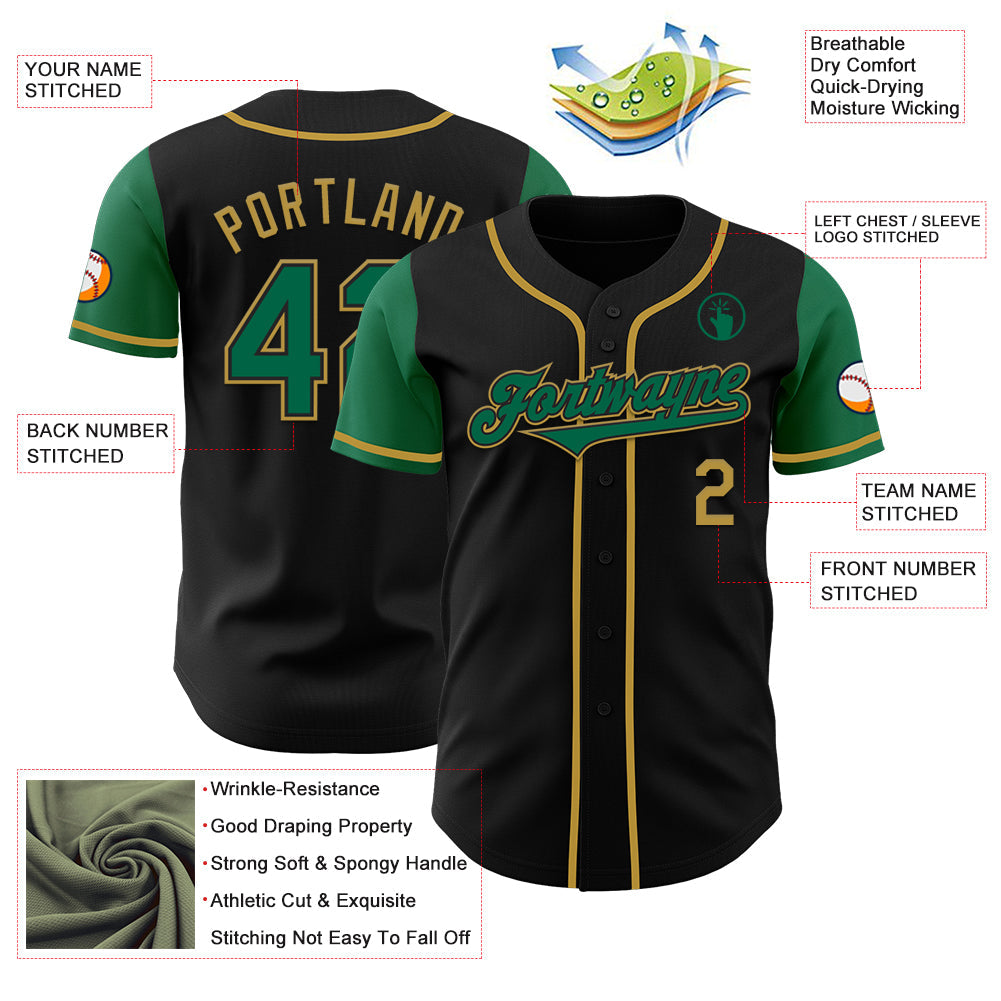 Custom Black Kelly Green-Old Gold Authentic Two Tone Baseball Jersey - Sky-Custom