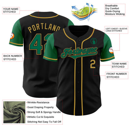 Custom Black Kelly Green-Old Gold Authentic Two Tone Baseball Jersey - Sky-Custom