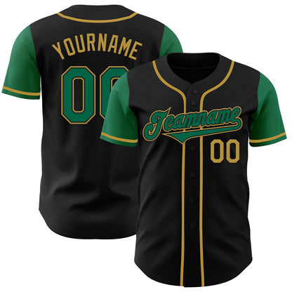 Custom Black Kelly Green-Old Gold Authentic Two Tone Baseball Jersey - Sky-Custom