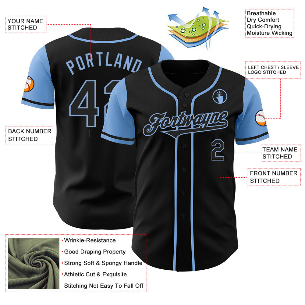 Custom Black Light Blue Authentic Two Tone Baseball Jersey - Sky-Custom