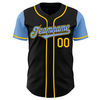 Custom Black Light Blue-Yellow Authentic Two Tone Baseball Jersey - Sky-Custom