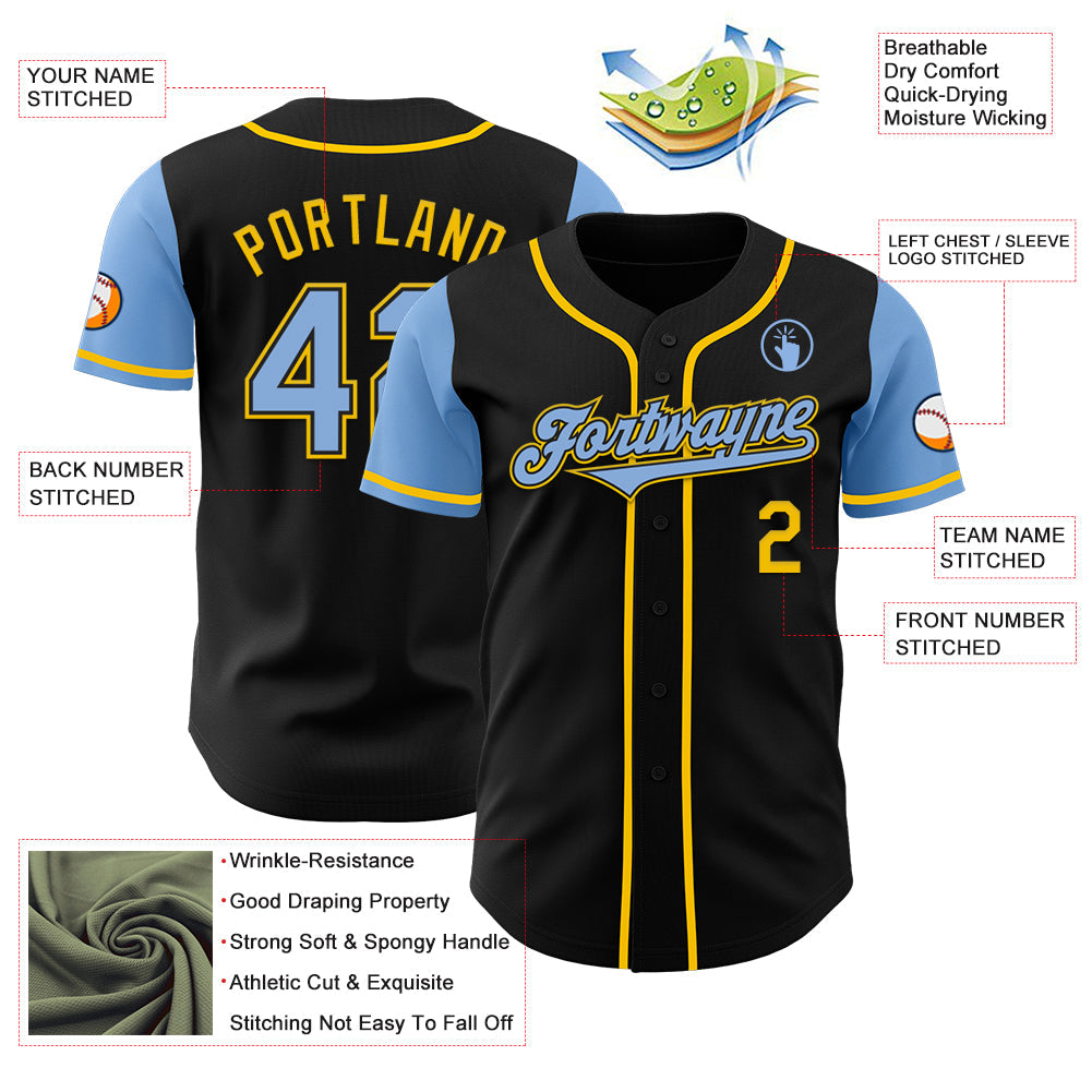 Custom Black Light Blue-Yellow Authentic Two Tone Baseball Jersey - Sky-Custom