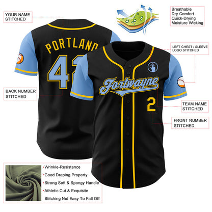 Custom Black Light Blue-Yellow Authentic Two Tone Baseball Jersey - Sky-Custom