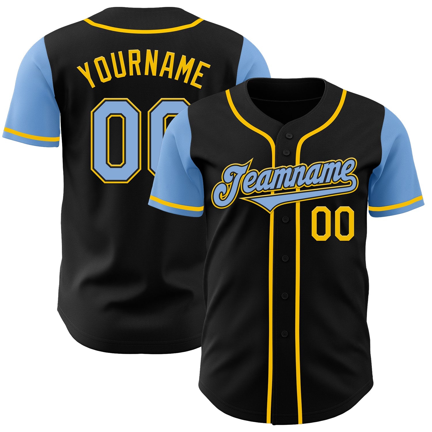 Custom Black Light Blue-Yellow Authentic Two Tone Baseball Jersey - Sky-Custom