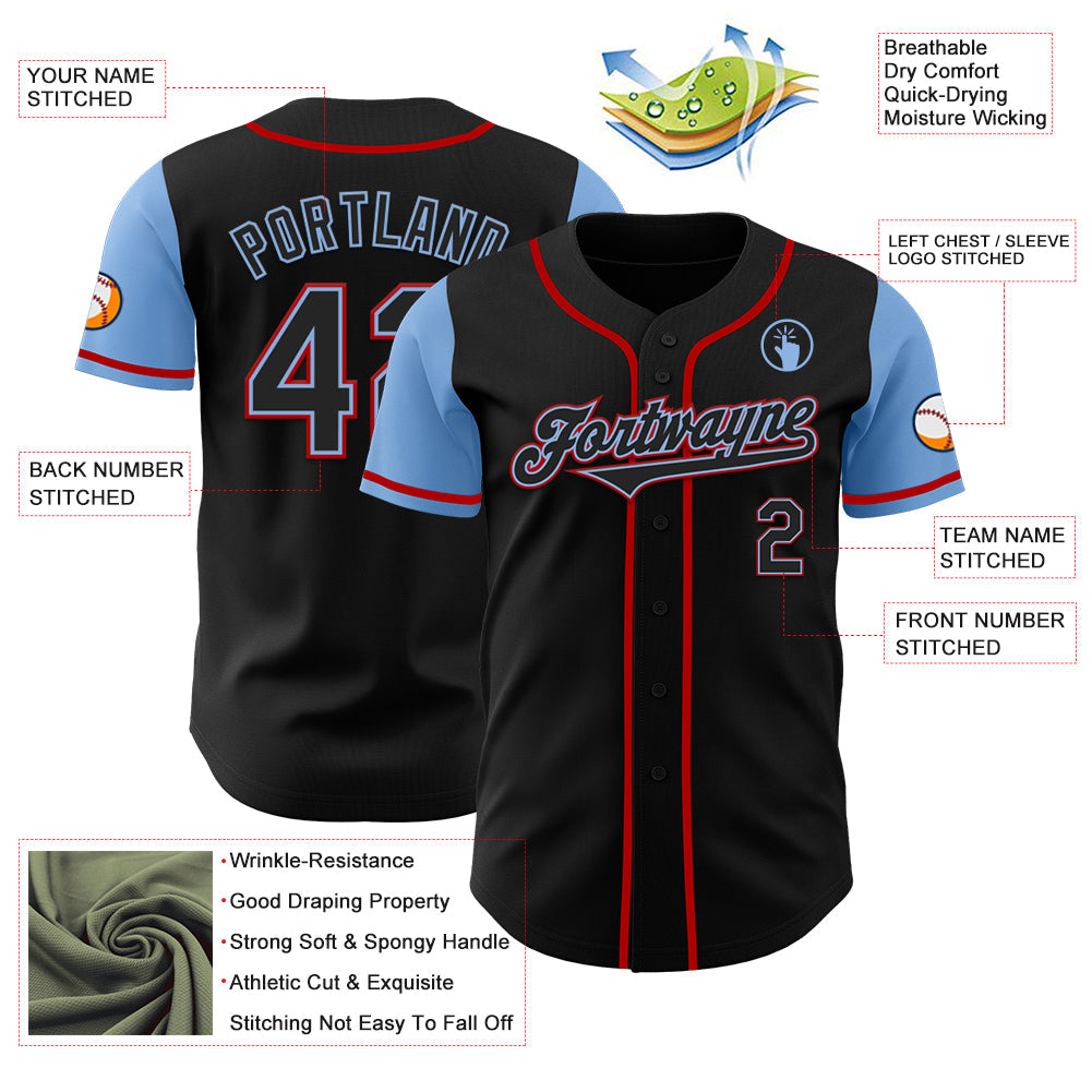Custom Black Light Blue-Red Authentic Two Tone Baseball Jersey - Sky-Custom