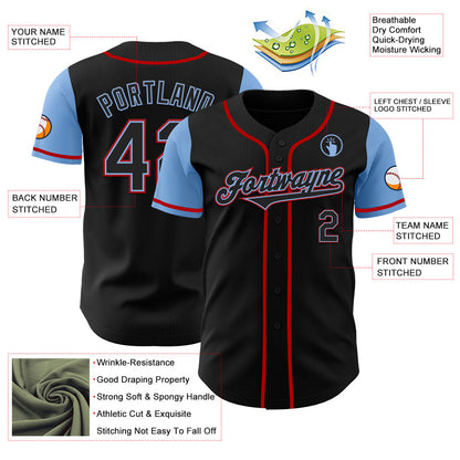 Custom Black Light Blue-Red Authentic Two Tone Baseball Jersey - Sky-Custom