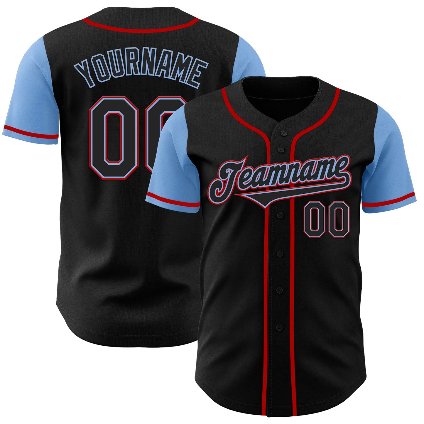 Custom Black Light Blue-Red Authentic Two Tone Baseball Jersey - Sky-Custom