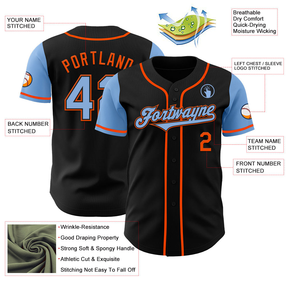 Custom Black Light Blue-Orange Authentic Two Tone Baseball Jersey - Sky-Custom