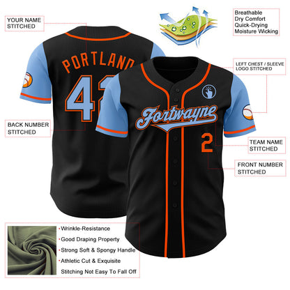 Custom Black Light Blue-Orange Authentic Two Tone Baseball Jersey - Sky-Custom