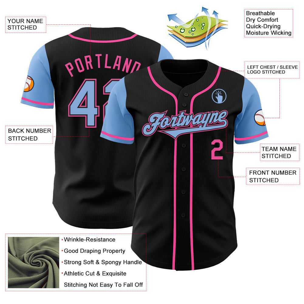 Custom Black Light Blue-Pink Authentic Two Tone Baseball Jersey - Sky-Custom