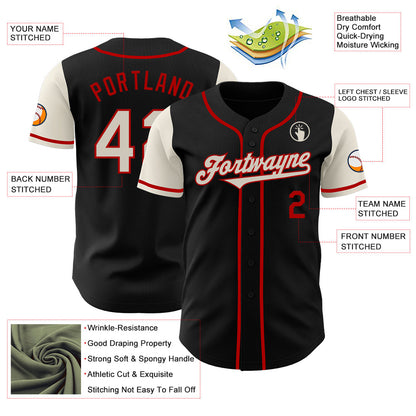 Custom Black Cream-Red Authentic Two Tone Baseball Jersey - Sky-Custom