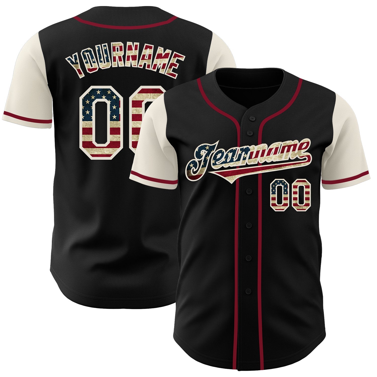 Custom Black Vintage USA Flag Cream-Crimson Authentic Two Tone Baseball Jersey - Sky-Custom