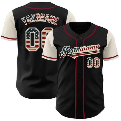 Custom Black Vintage USA Flag Cream-Crimson Authentic Two Tone Baseball Jersey - Sky-Custom